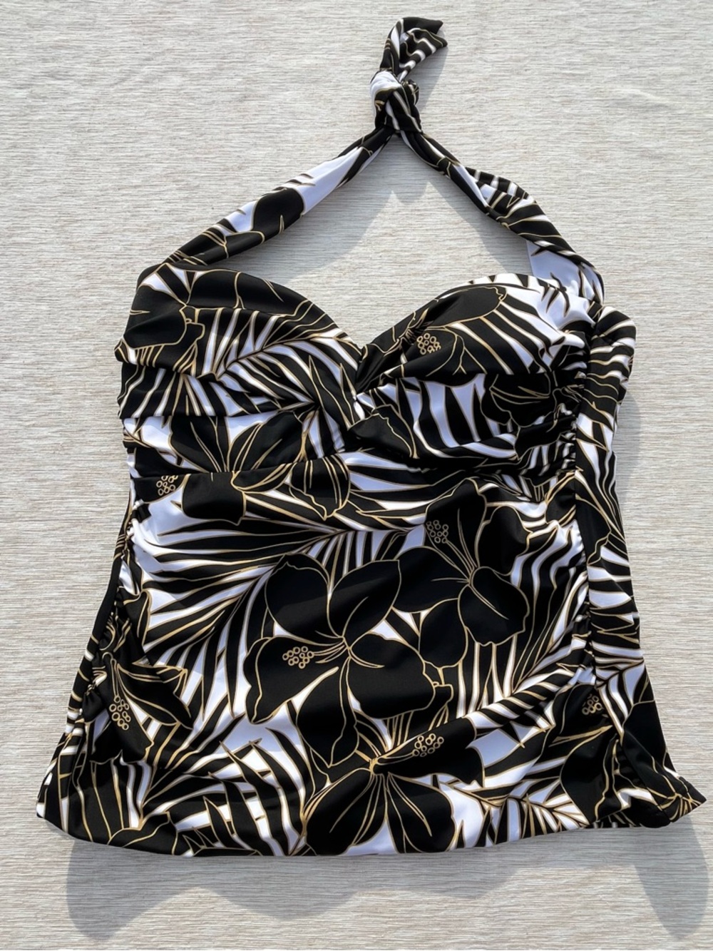 Miraclesuit Women’s Swimsuit Bathing Suit Tankini Twist-Front Floral B&W Gold 12